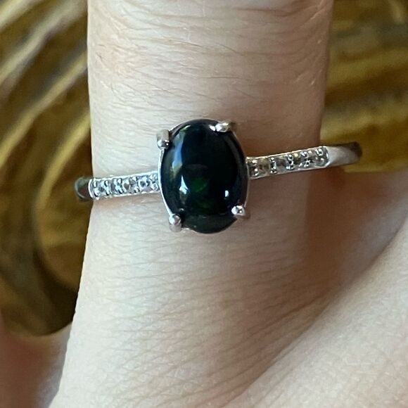 Black Ethiopian Opal Sterling Silver Ring Size 8 - Picture 2 of 10